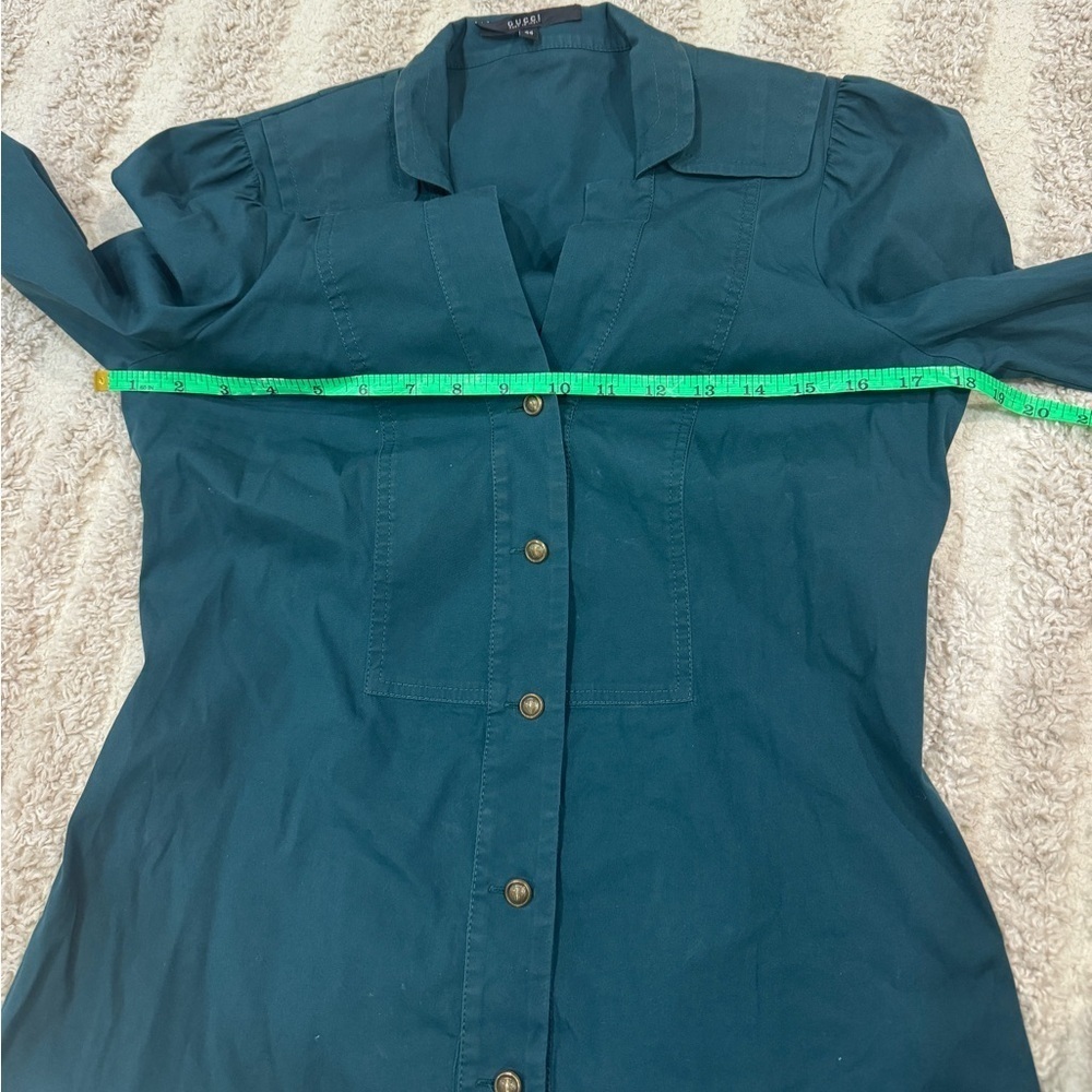 Vintage Gucci teal button up shirt blouse long sleeve top emerald brass work - Picture 6 of 13